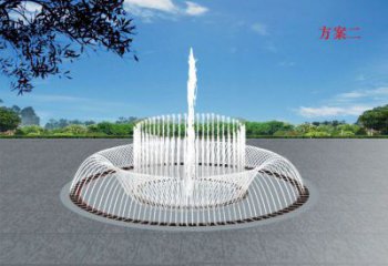 選用噴泉雕塑，燈光數(shù)控效果，戶外水景雕塑