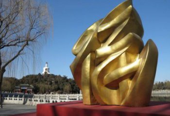 景觀館福字雕塑，鍍銅景觀雕塑，鍍銅工藝