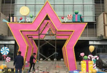 五角星門頭雕塑，烤漆工藝，不銹鋼烤漆門頭雕塑