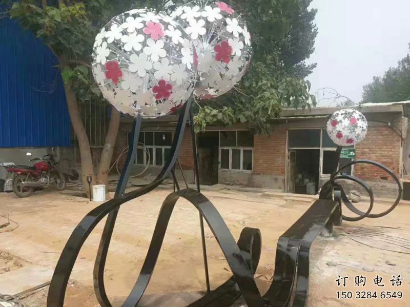 蒲公英坐凳雕塑制作，幾何原理方案，烤漆坐凳雕塑