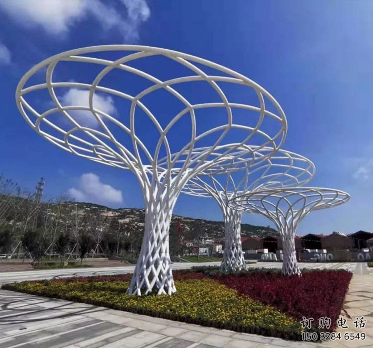 魚簍廊架雕塑，鏤空結(jié)構(gòu)，不銹鋼管廊架雕塑