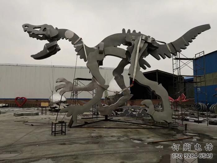 金屬恐龍雕塑制作，陸地?cái)[件，廣場(chǎng)恐龍骨架雕塑制造商