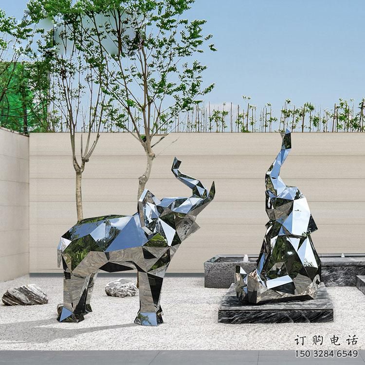 鏡面大象雕塑展品，亮面效果制作，切面大象雕塑精品