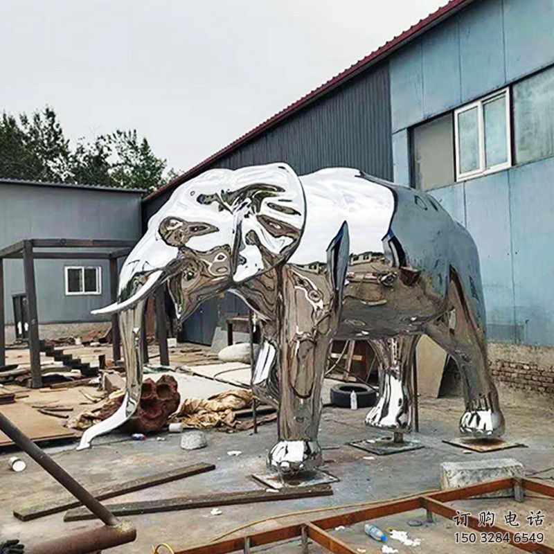 大型大象雕塑制作，動物小品，鏡面大象雕塑提供