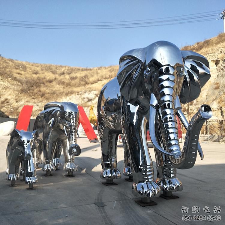 金屬大象雕塑廠家，動物景觀雕塑，不銹鋼動物雕塑提供