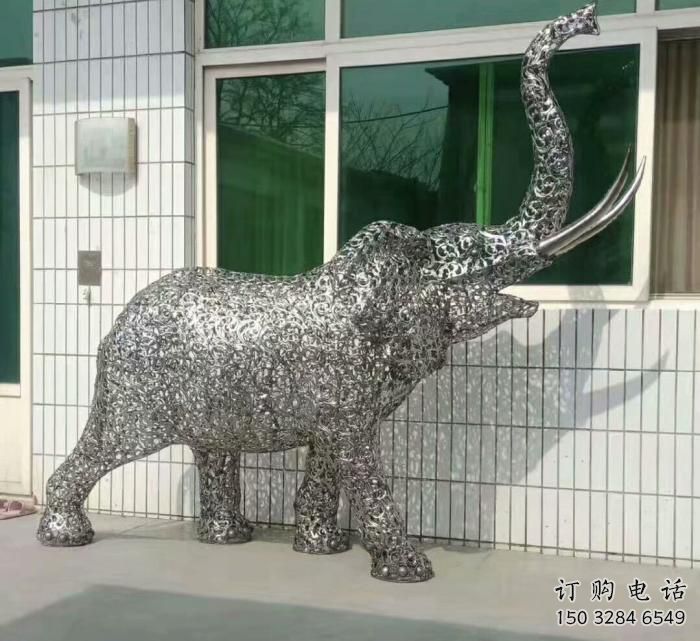 金屬大象雕塑選用，廣場(chǎng)雕塑，鏤空大象雕塑選用