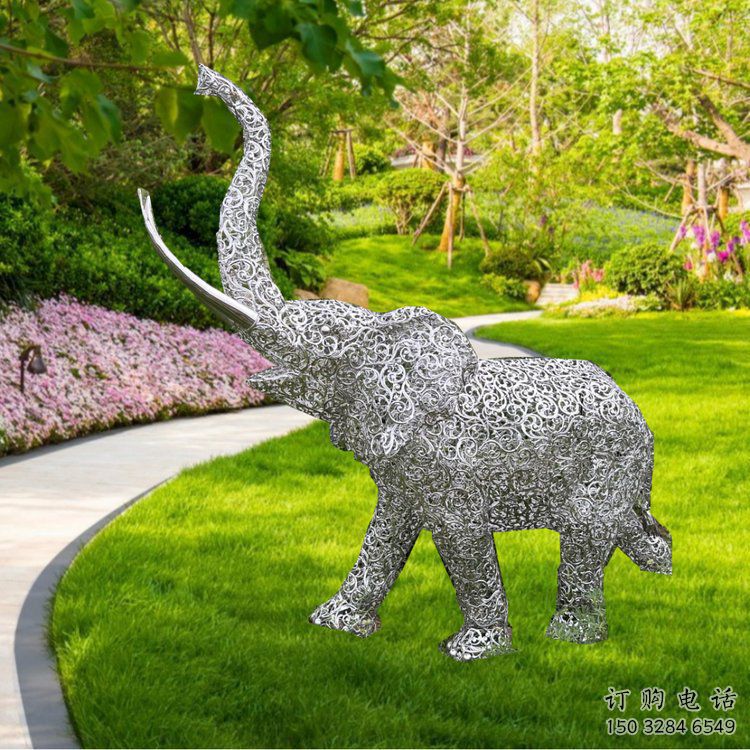 主題大象雕塑制作，美陳概念，鐵藝鏤空大象雕塑