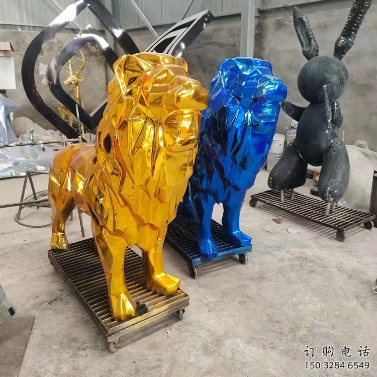 電鍍獅子雕塑精選，美陳雕塑，鍛造不銹鋼獅子雕塑通用