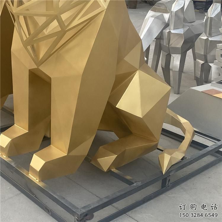 幾何獅子雕塑制造，金屬構(gòu)件，不銹鋼獅子雕塑提供