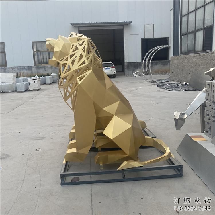 切面獅子雕塑精選，幾何烤漆不銹鋼獅子雕塑訂做