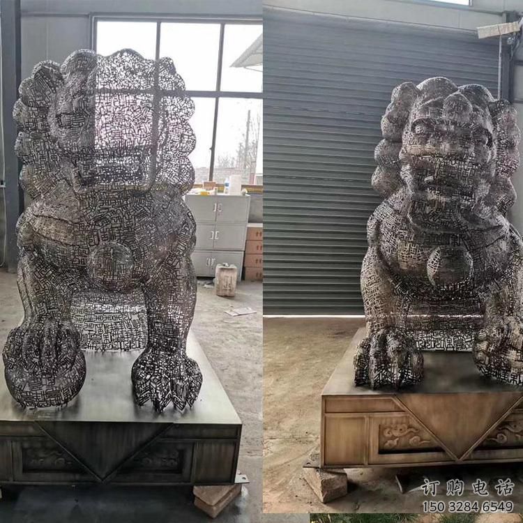 透雕獅子雕塑常用，鏤空概念，不銹鋼獅子雕塑展品