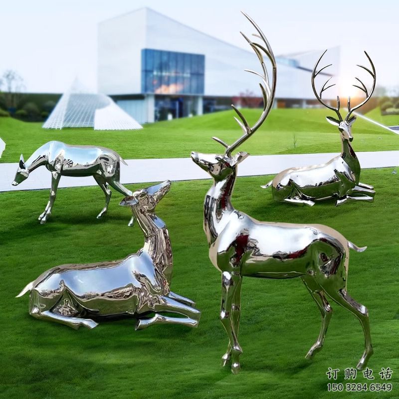 雕塑小鹿景觀制造，街景小品，鏡面小鹿雕塑優(yōu)價