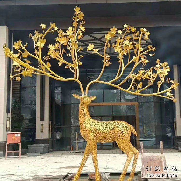 公共梅花鹿雕塑訂做，城市裝飾，庭院鏤空梅花鹿雕塑展品