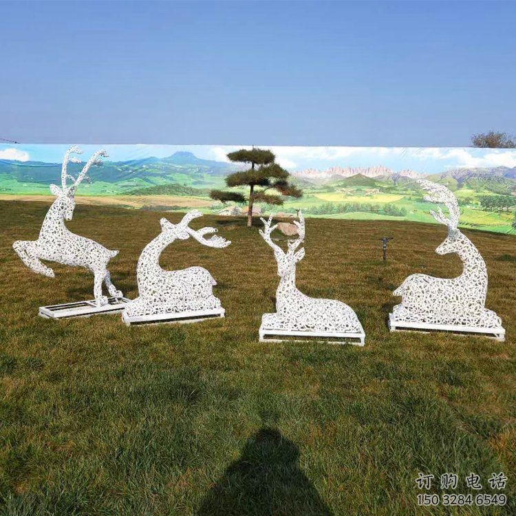 大型小鹿雕塑常用，戶外擺放，鏤空小鹿雕塑展示專供