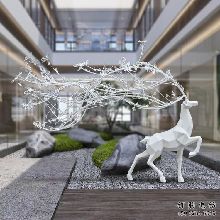 梅花鹿雕塑選用，美陳雕塑，幾何梅花鹿雕塑展示