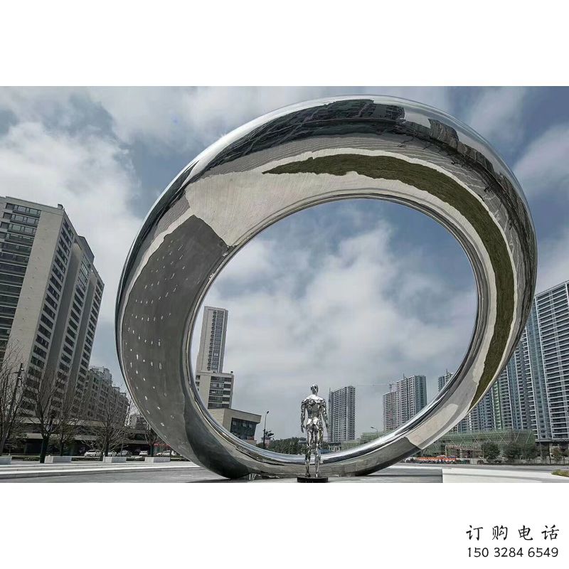 園林圓環(huán)雕塑，噴漆景觀雕塑，網(wǎng)格形式
