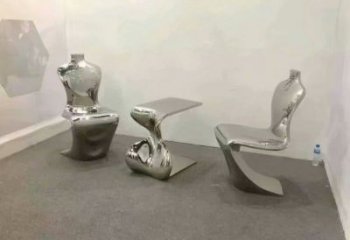 幾何坐凳雕塑，鏡面工藝，不銹鋼坐凳雕塑廠家