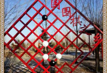 圍棋宣傳欄雕塑，鏤空結(jié)構(gòu)不銹鋼雕塑