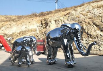 鏡面大象雕塑廠家，動物景觀雕塑，不銹鋼動物雕塑供應(yīng)