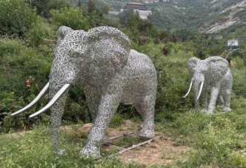 戶外大象雕塑通用，陸地擺件，景觀鏤空大象雕塑制作