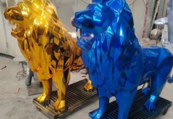 景觀獅子雕塑供應(yīng)，花園小品，酒店不銹鋼獅子雕塑展品
