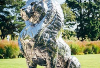 獅子雕塑訂做供需，景區(qū)雕塑，鏡面不銹鋼獅子雕塑定價