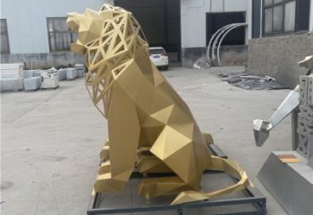 切面獅子雕塑精選，幾何烤漆不銹鋼獅子雕塑訂做