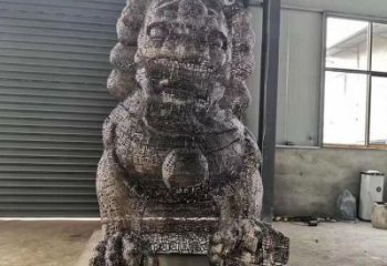 抽象獅子雕塑展品，鏤空工藝雕塑，不銹鋼獅子雕塑制作
