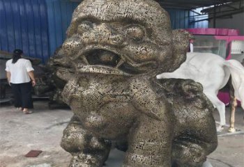 公共獅子雕塑訂做，城市裝飾，不銹鋼鏤空獅子雕塑