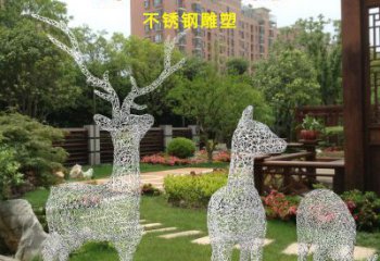 抽象梅花鹿雕塑展品，小區(qū)雕塑，鏤空梅花鹿雕塑制作