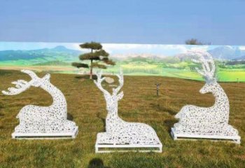 小鹿雕塑觀賞型，公園小品，景觀鏤空小鹿雕塑常用