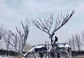 梅花鹿雕塑通用，陸地擺件，鏡面工藝梅花鹿雕塑點擊