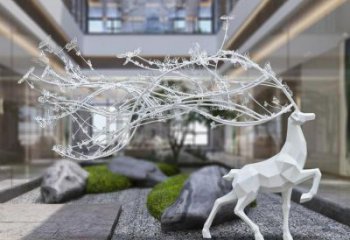 梅花鹿雕塑選用，美陳雕塑，幾何梅花鹿雕塑展示