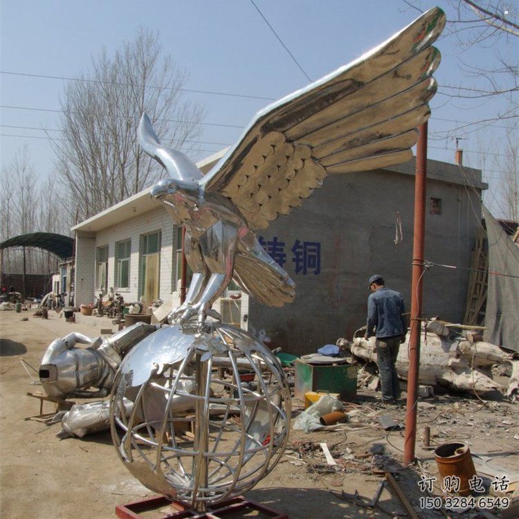 地球儀雕塑通用，城市雕塑，鏡面老鷹踩地球儀雕塑廠家