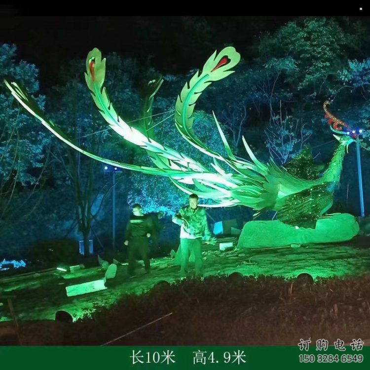 中式鳳凰雕塑定價，街頭雕塑，發(fā)光鳳凰雕塑制作廠家