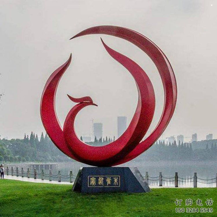 鳳凰雕塑供求，村標(biāo)概念，不銹鋼圓環(huán)鳳凰雕塑制作廠家