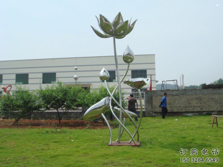 鏡面荷花雕塑，不銹鋼植物雕塑，景觀美陳擺件