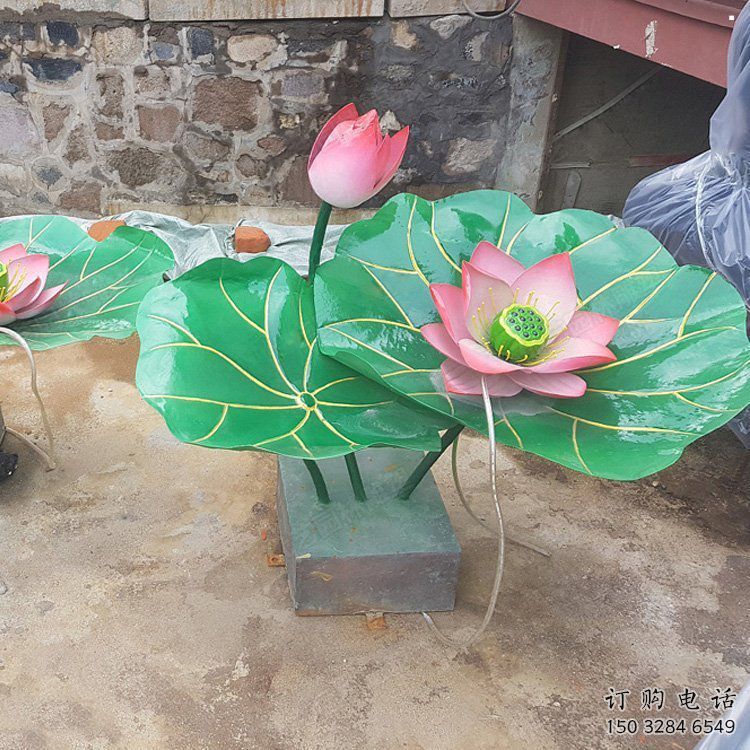 烤漆荷花雕塑制造商，室外軟裝，景觀荷花雕塑承接