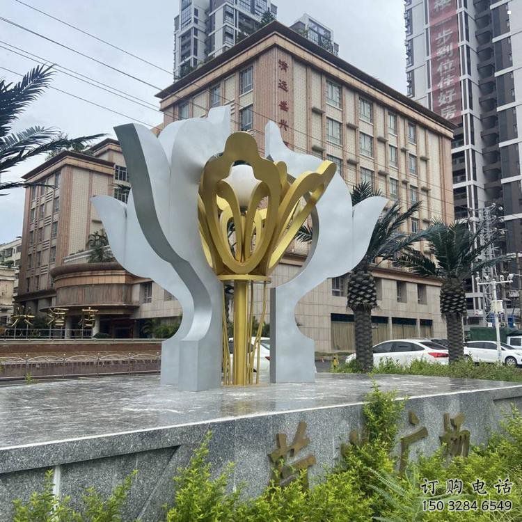 抽象荷花雕塑展品，小區(qū)雕塑，不銹鋼荷花雕塑制作廠家