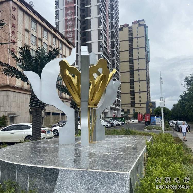 荷花雕塑常用，景觀概念，不銹鋼荷花雕塑廠家展品