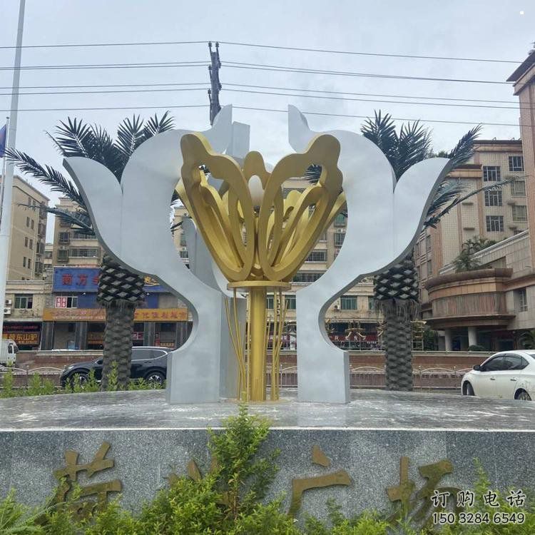 荷花雕塑預(yù)定，城區(qū)小品，不銹鋼荷花雕塑制造商