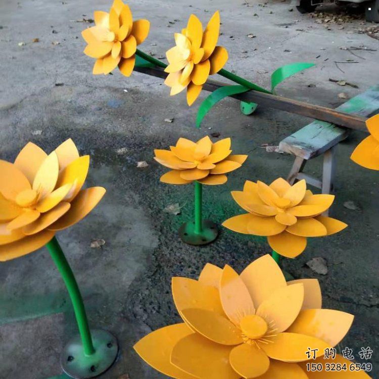 黃蓮花雕塑精選，室外軟裝，烤漆黃蓮花雕塑廠家