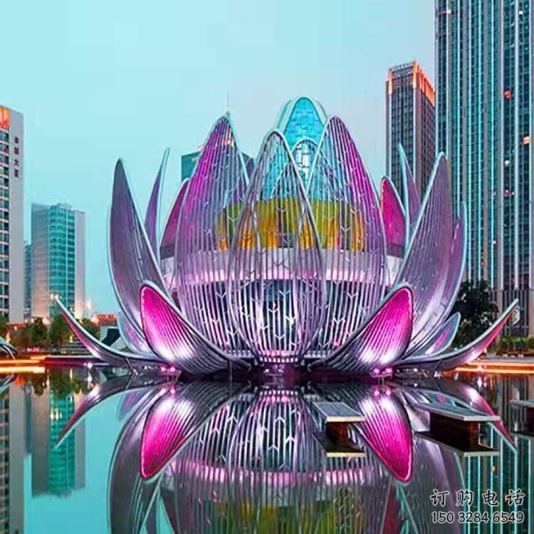 鏤空蓮花雕塑特供，酒店擺件，美陳燈光蓮花雕塑訂做