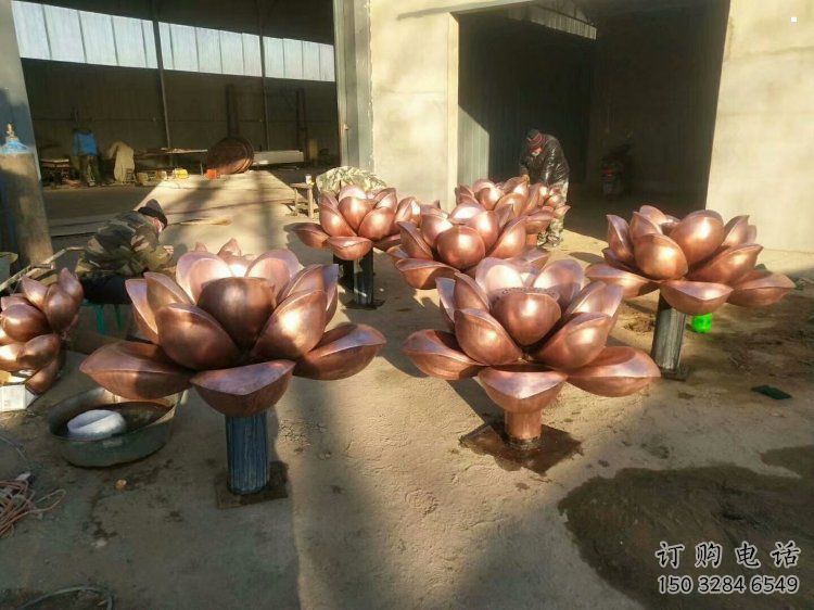 銅水蓮花雕塑鑄造訂做，景觀(guān)概念，大型水蓮花銅雕塑