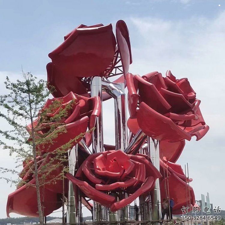 玫瑰花雕塑展品，標(biāo)識雕塑，不銹鋼玫瑰花雕塑選用