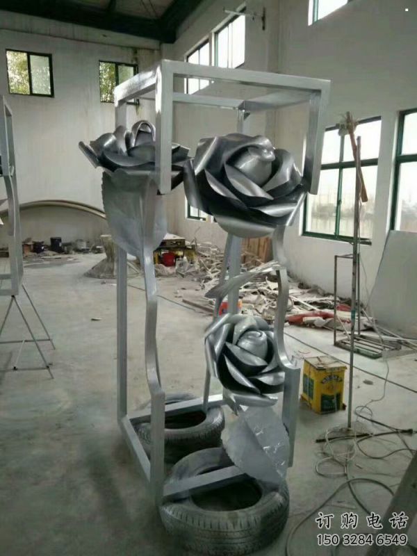 月季花雕塑制作，美陳雕塑，不銹鋼月季花雕塑定制廠家