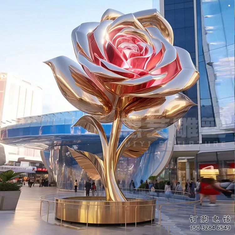 大型月季花雕塑廠家，街頭藝術(shù)，不銹鋼月季花雕塑通用