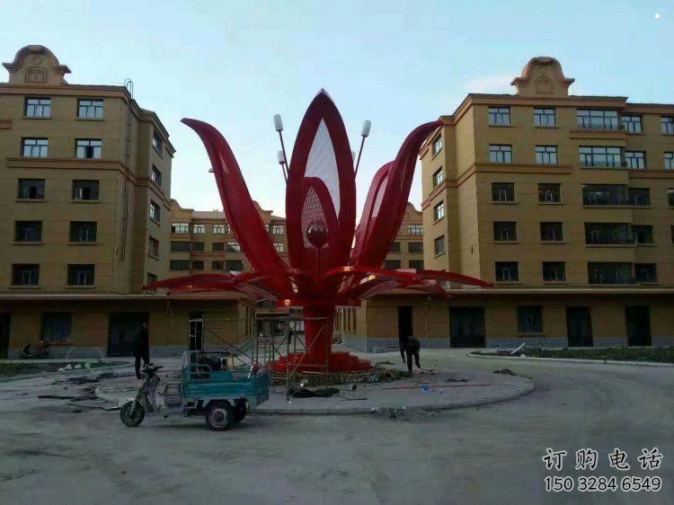燈光花朵雕塑選用，美陳雕塑，燈光茶花雕塑廠家