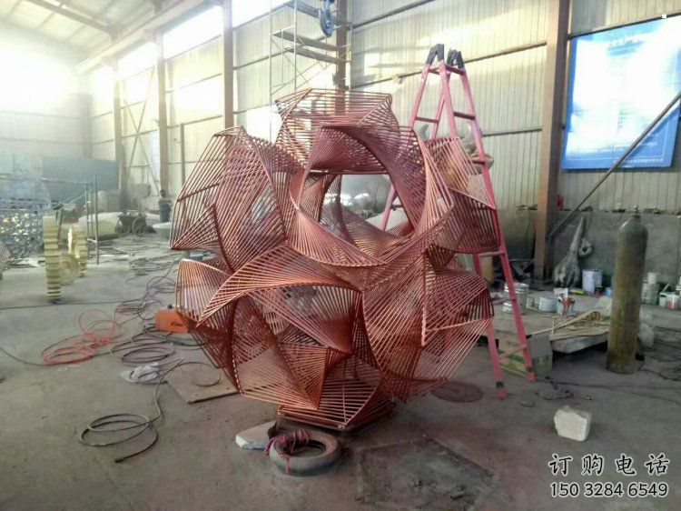 花球雕塑訂做，街景小品，不銹鋼花球雕塑制作廠家