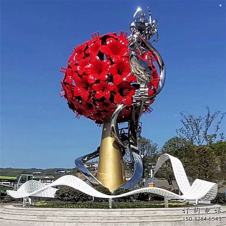 大型玫瑰花朵雕塑公司，花園小品，玫瑰花朵雕塑常用